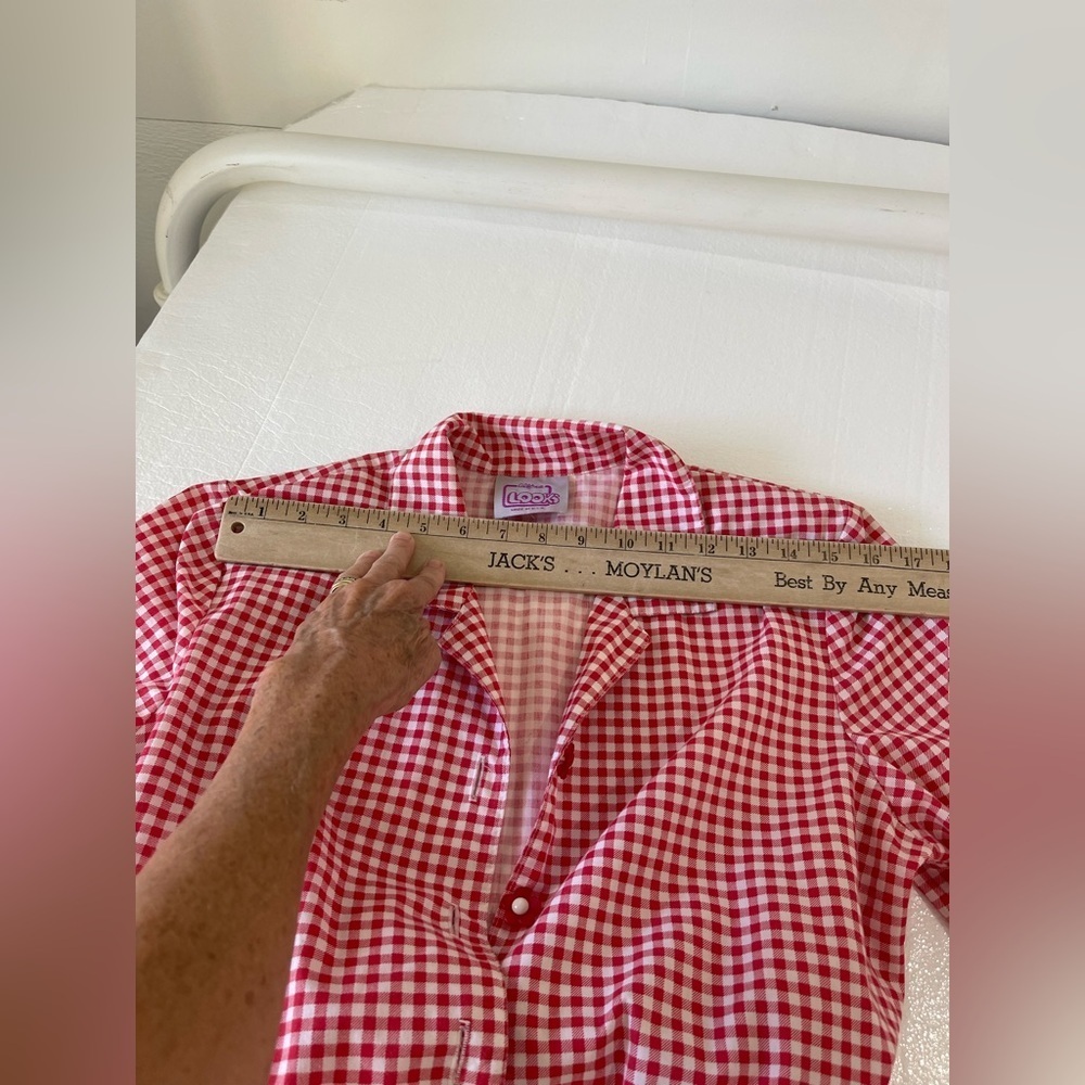 California Looks vintage gingham dress red/white belt +shoulder pads Size 8P 7-4 - Picture 7 of 11